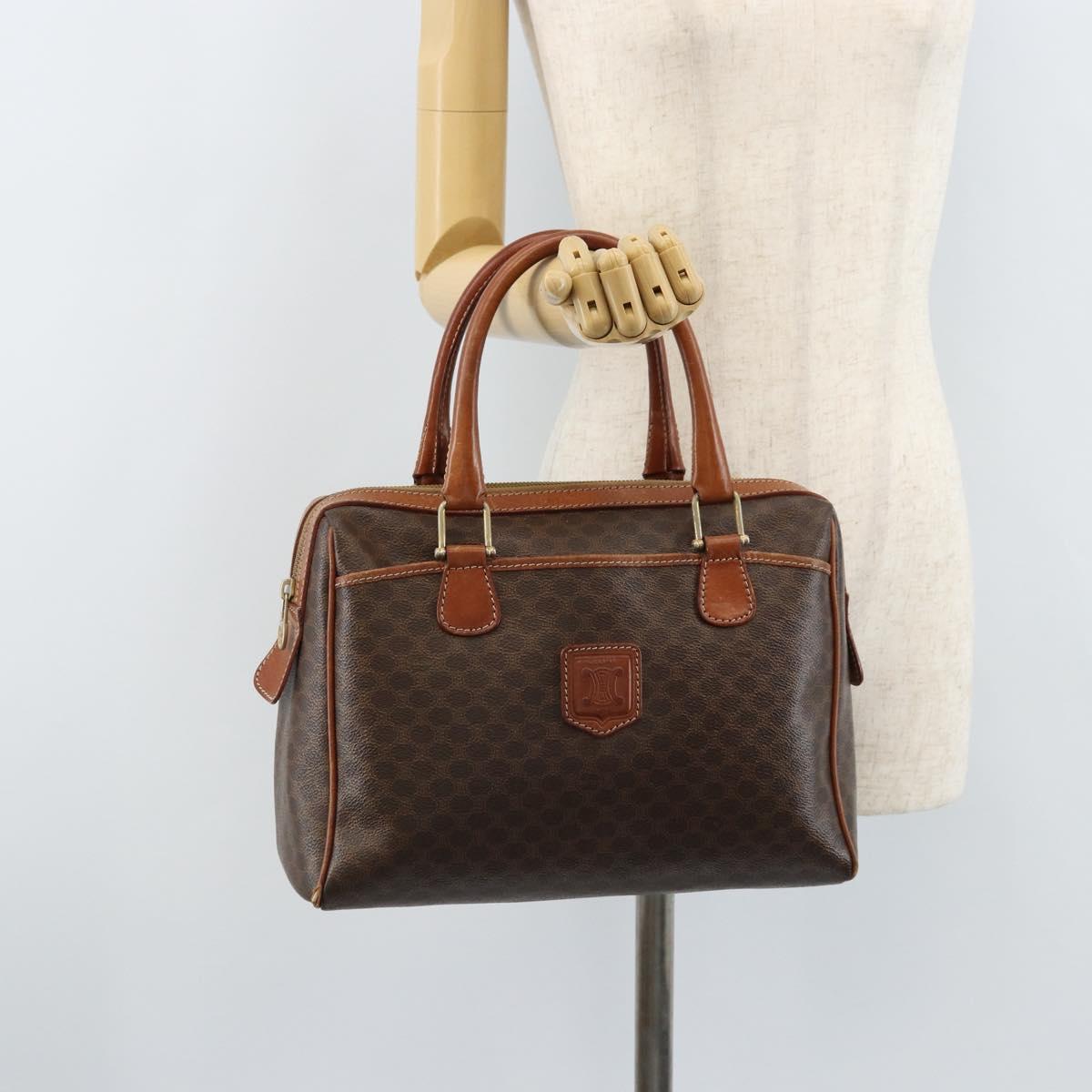 CELINE Macadam Canvas Hand Bag PVC Leather Brown Gold Auth bs34013