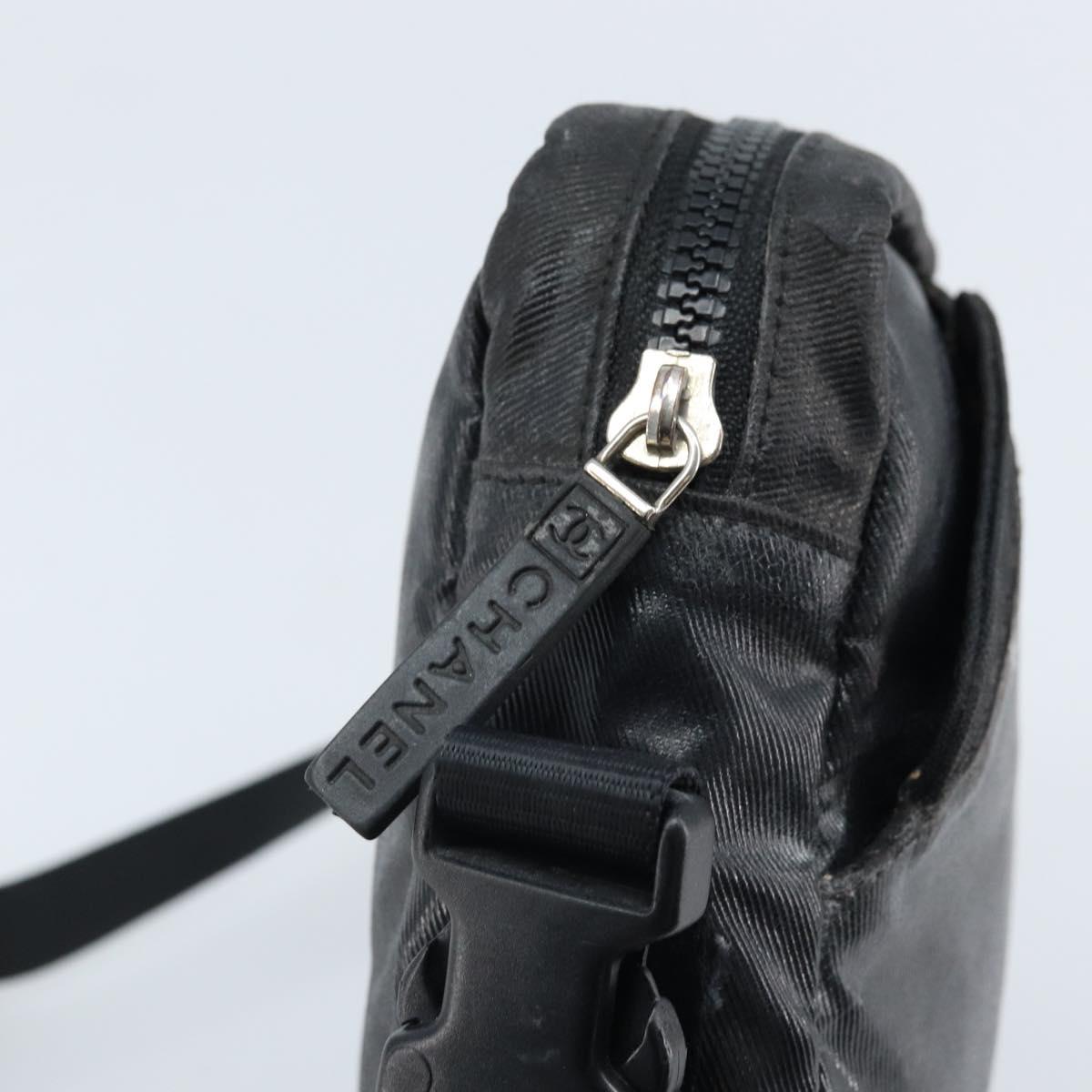CHANEL Shoulder Bag Coated Canvas Black CC Auth bs34014