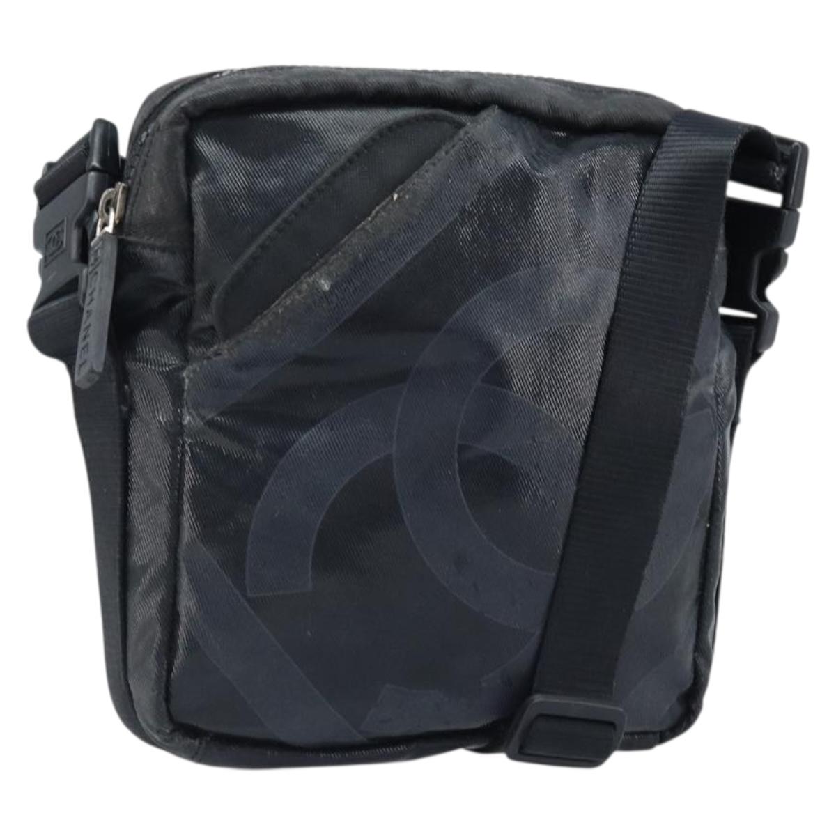 CHANEL Shoulder Bag Coated Canvas Black CC Auth bs34014