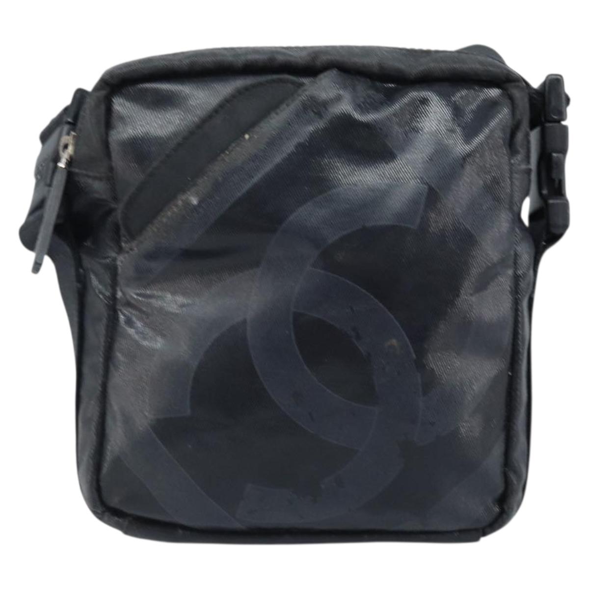 CHANEL Shoulder Bag Coated Canvas Black CC Auth bs34014