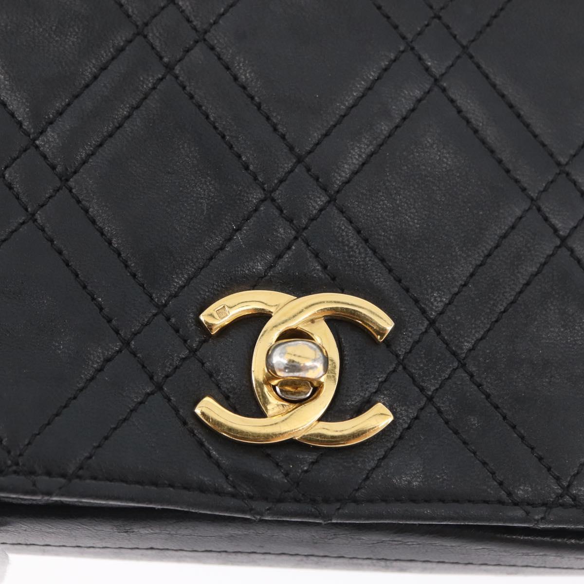 CHANEL Matelasse Chain Shoulder Bag Lamb Skin Black Gold CC Auth bs34016
