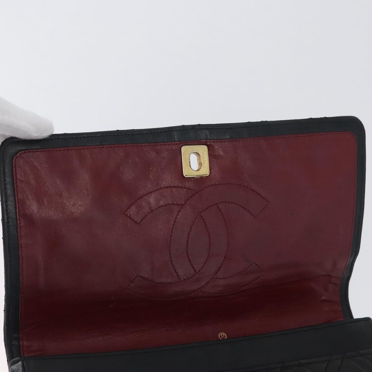 CHANEL Matelasse Chain Shoulder Bag Lamb Skin Black Gold CC Auth bs34016