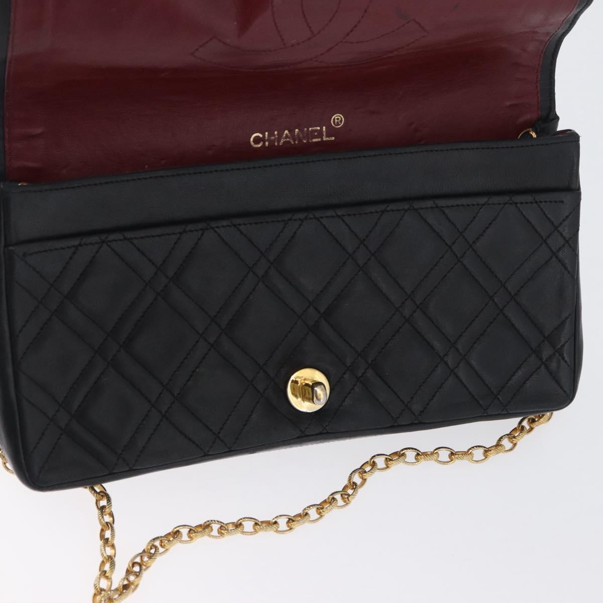 CHANEL Matelasse Chain Shoulder Bag Lamb Skin Black Gold CC Auth bs34016