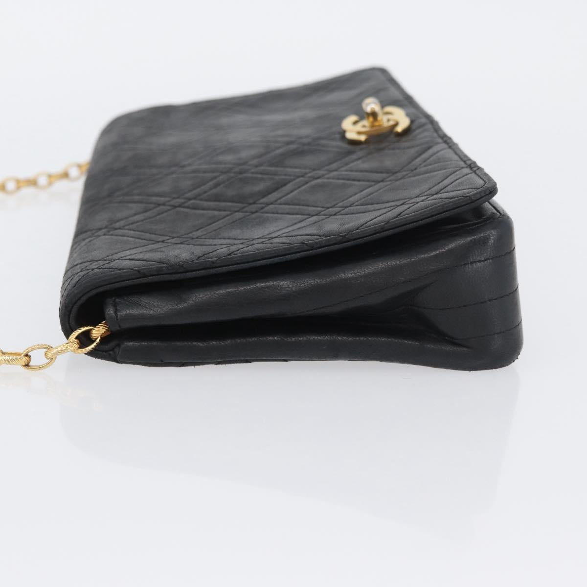 CHANEL Matelasse Chain Shoulder Bag Lamb Skin Black Gold CC Auth bs34016