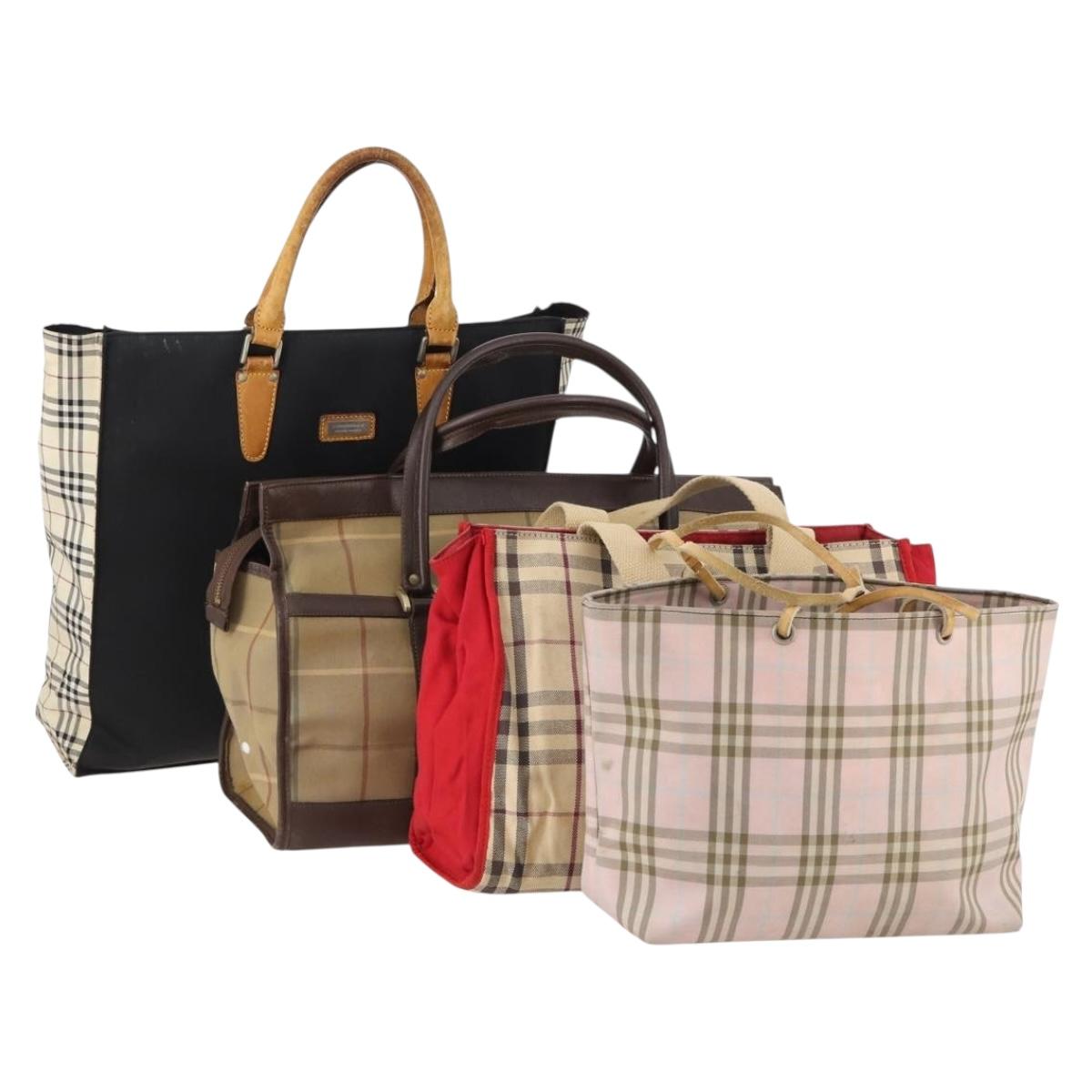 BURBERRY Nova Check Hand Bag Canvas 4 Set Black Beige Auth bs34018