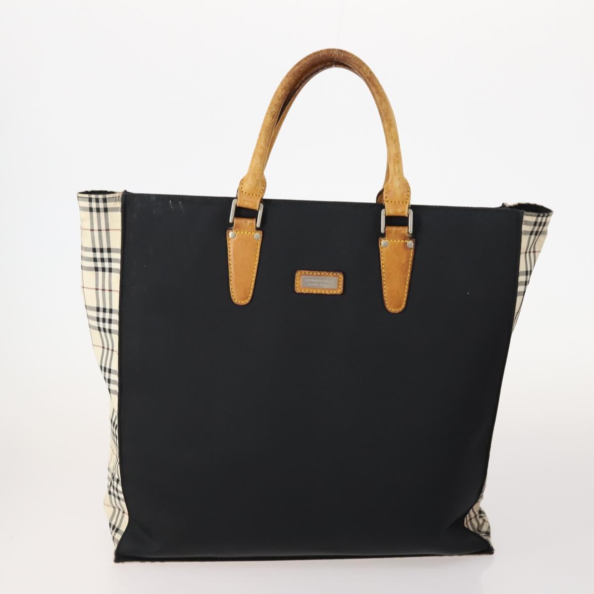 BURBERRY Nova Check Hand Bag Canvas 4 Set Black Beige Auth bs34018