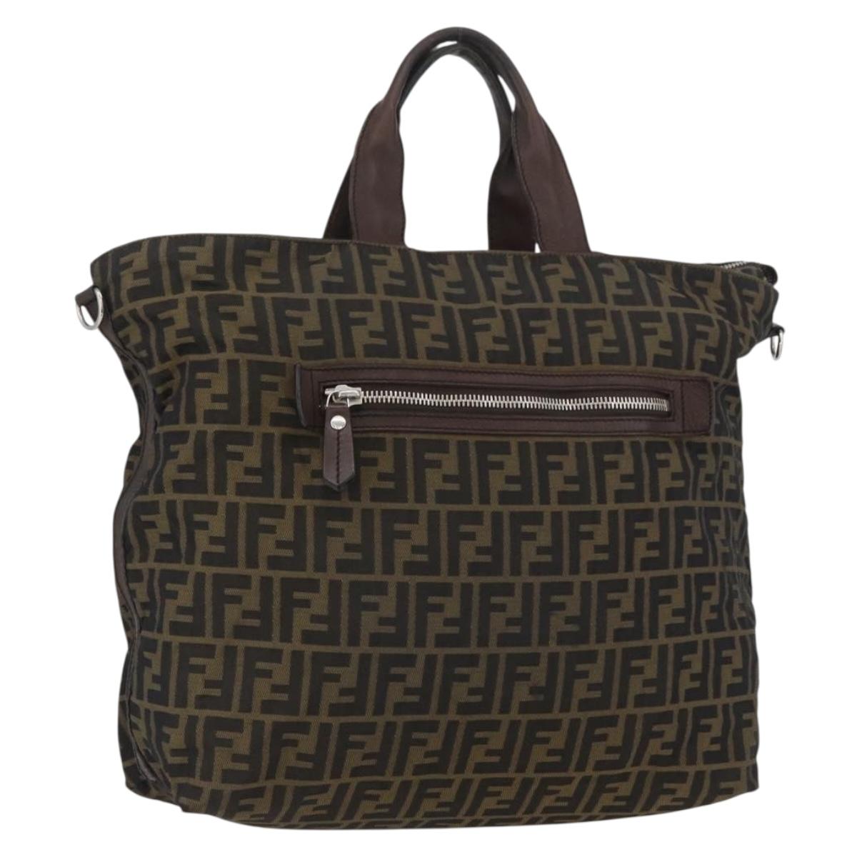FENDI Zucca Canvas Hand Bag Black Brown Auth bs34032
