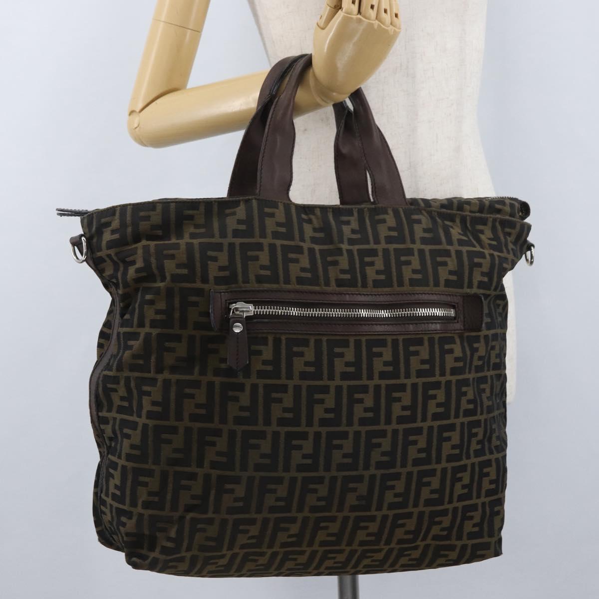 FENDI Zucca Canvas Hand Bag Black Brown Auth bs34032