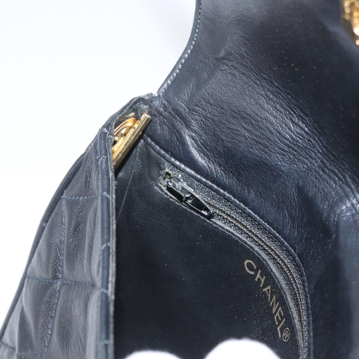 CHANEL Matelasse Chain Shoulder Bag Lamb Skin Black Gold CC Auth bs34036