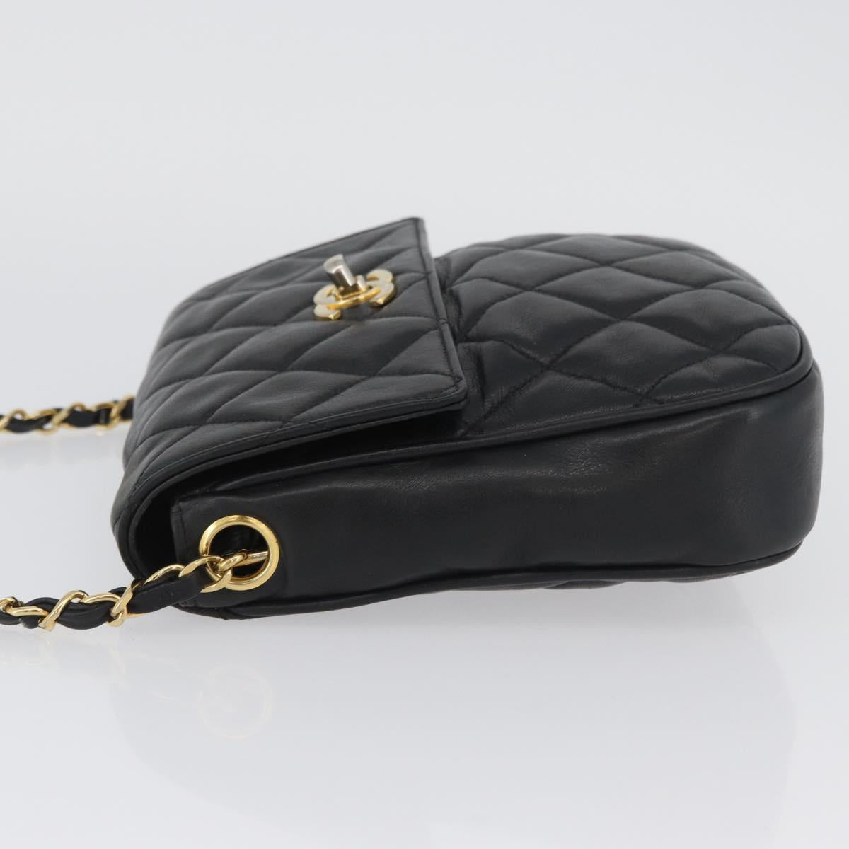 CHANEL Matelasse Chain Shoulder Bag Lamb Skin Black Gold CC Auth bs34036