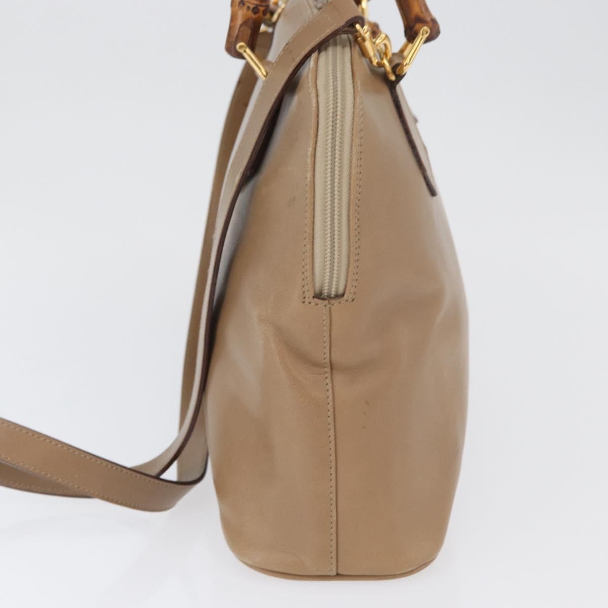 GUCCI Bamboo Tote Bag Leather Beige Gold 000 1186 0289 Auth bs34037