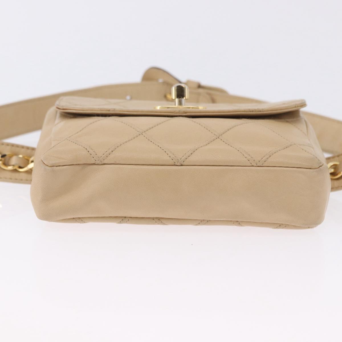 CHANEL Waist bag Lamb Skin Beige Gold CC Auth bs34038