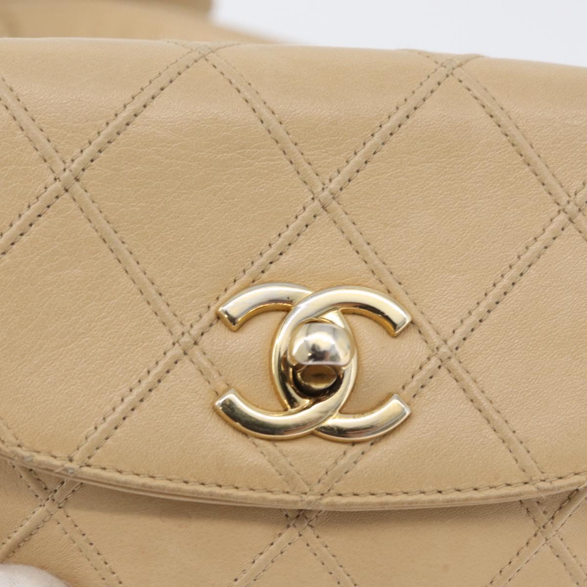 CHANEL Waist bag Lamb Skin Beige Gold CC Auth bs34038