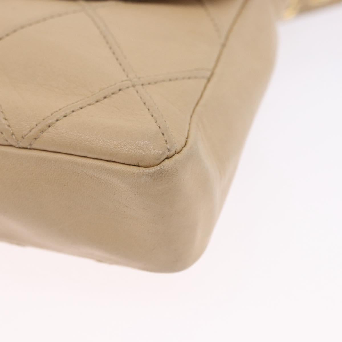 CHANEL Waist bag Lamb Skin Beige Gold CC Auth bs34038