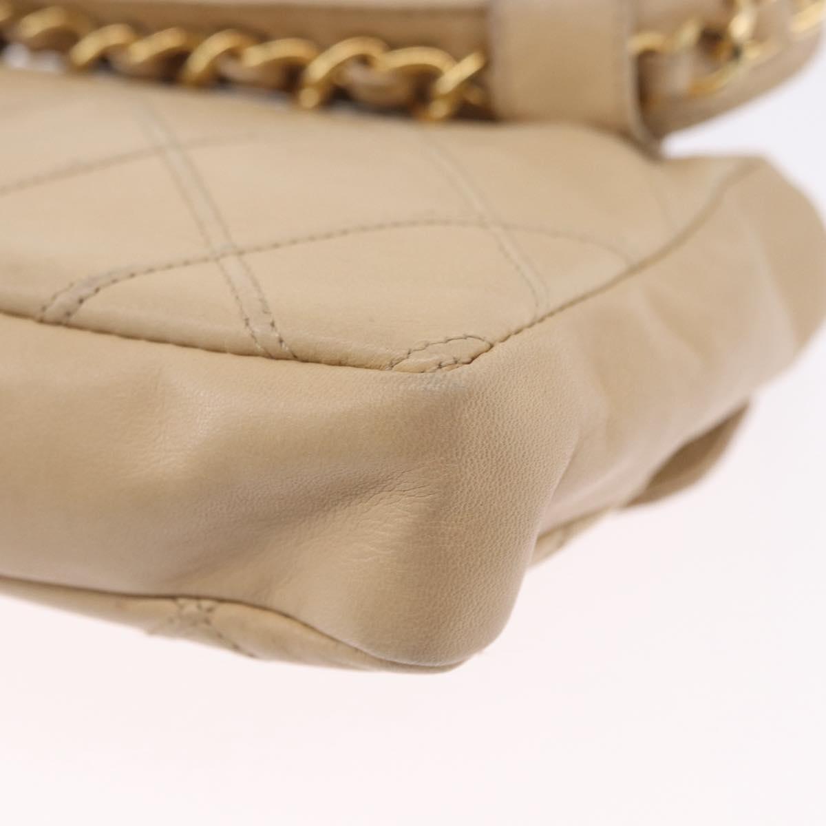 CHANEL Waist bag Lamb Skin Beige Gold CC Auth bs34038