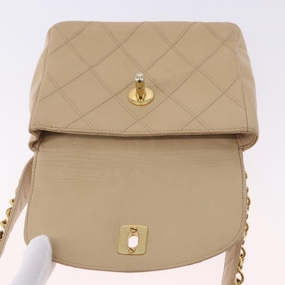 CHANEL Waist bag Lamb Skin Beige Gold CC Auth bs34038