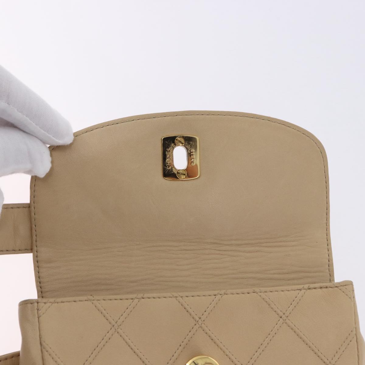 CHANEL Waist bag Lamb Skin Beige Gold CC Auth bs34038