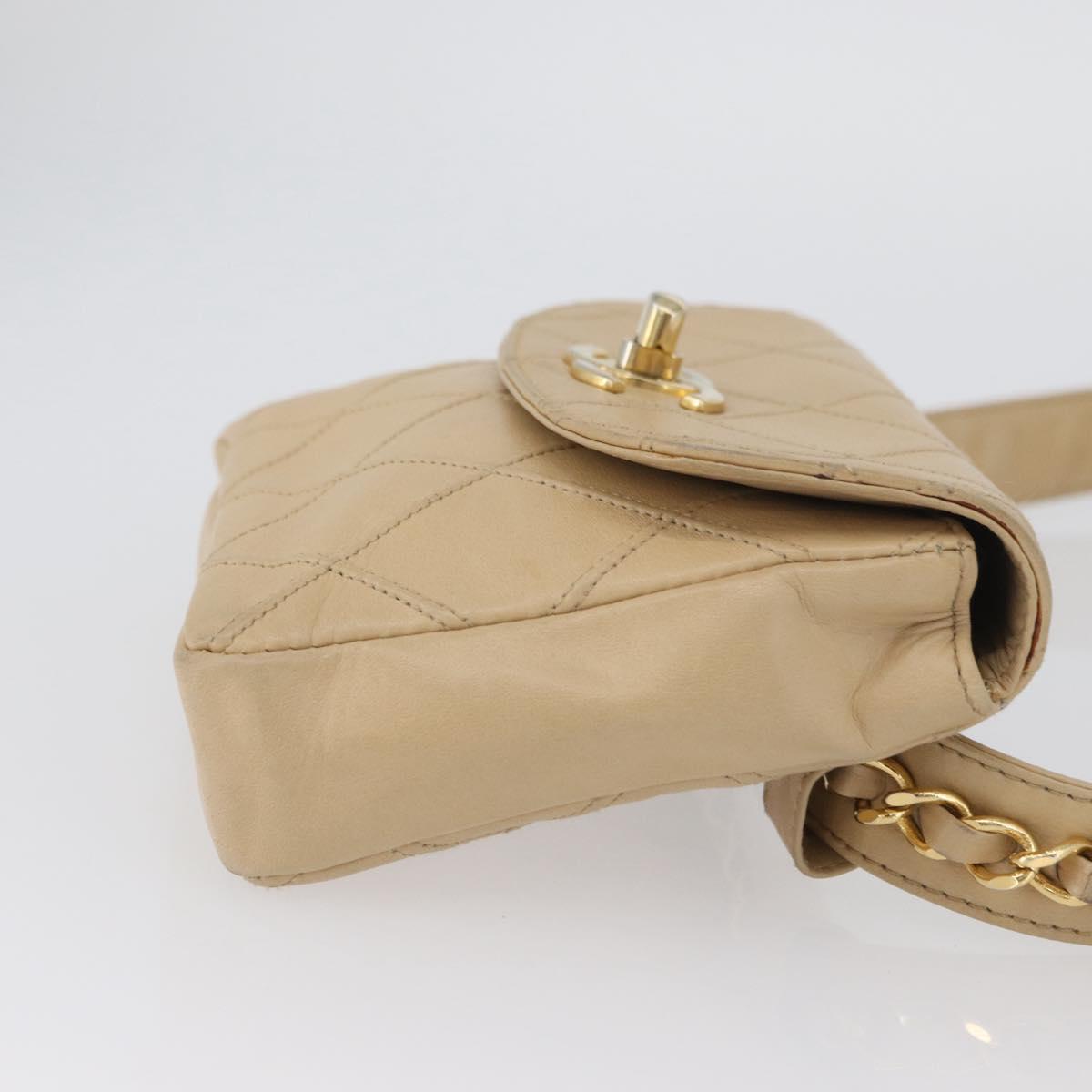 CHANEL Waist bag Lamb Skin Beige Gold CC Auth bs34038