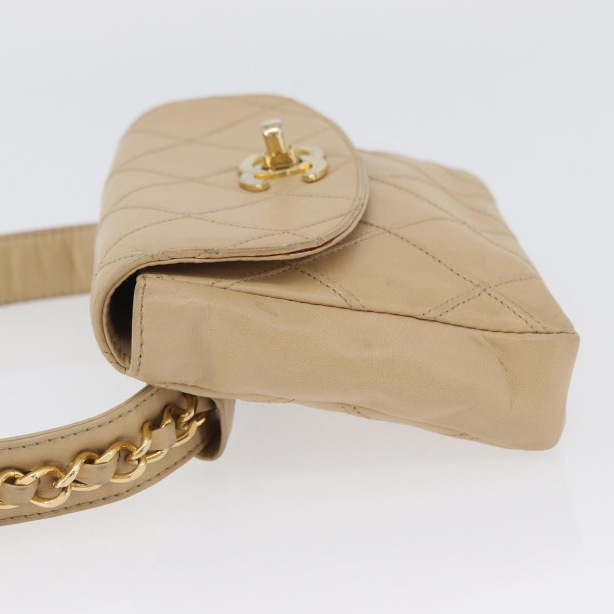 CHANEL Waist bag Lamb Skin Beige Gold CC Auth bs34038