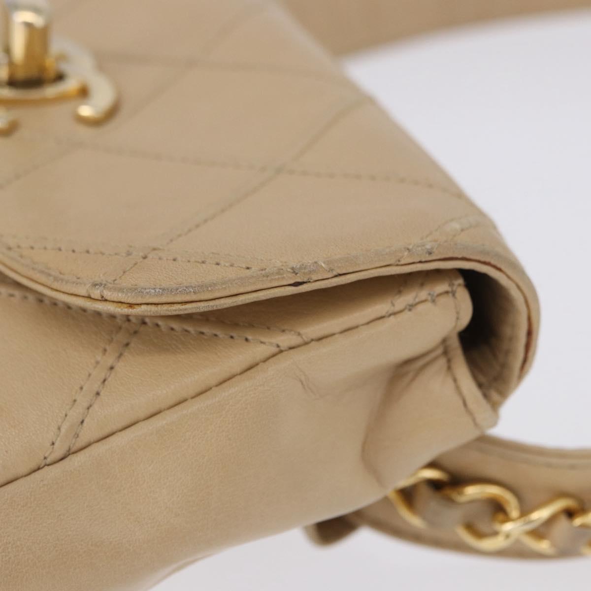 CHANEL Waist bag Lamb Skin Beige Gold CC Auth bs34038
