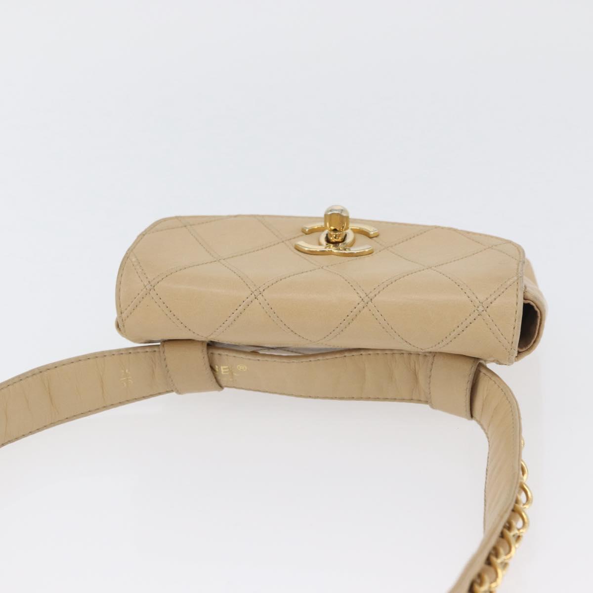 CHANEL Waist bag Lamb Skin Beige Gold CC Auth bs34038