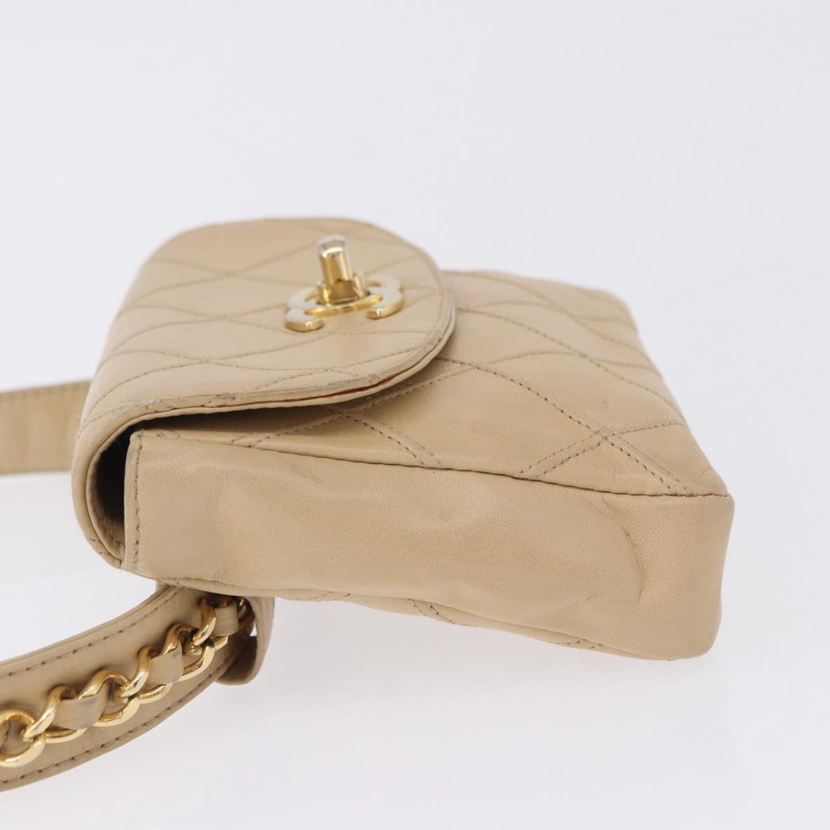 CHANEL Waist bag Lamb Skin Beige Gold CC Auth bs34038