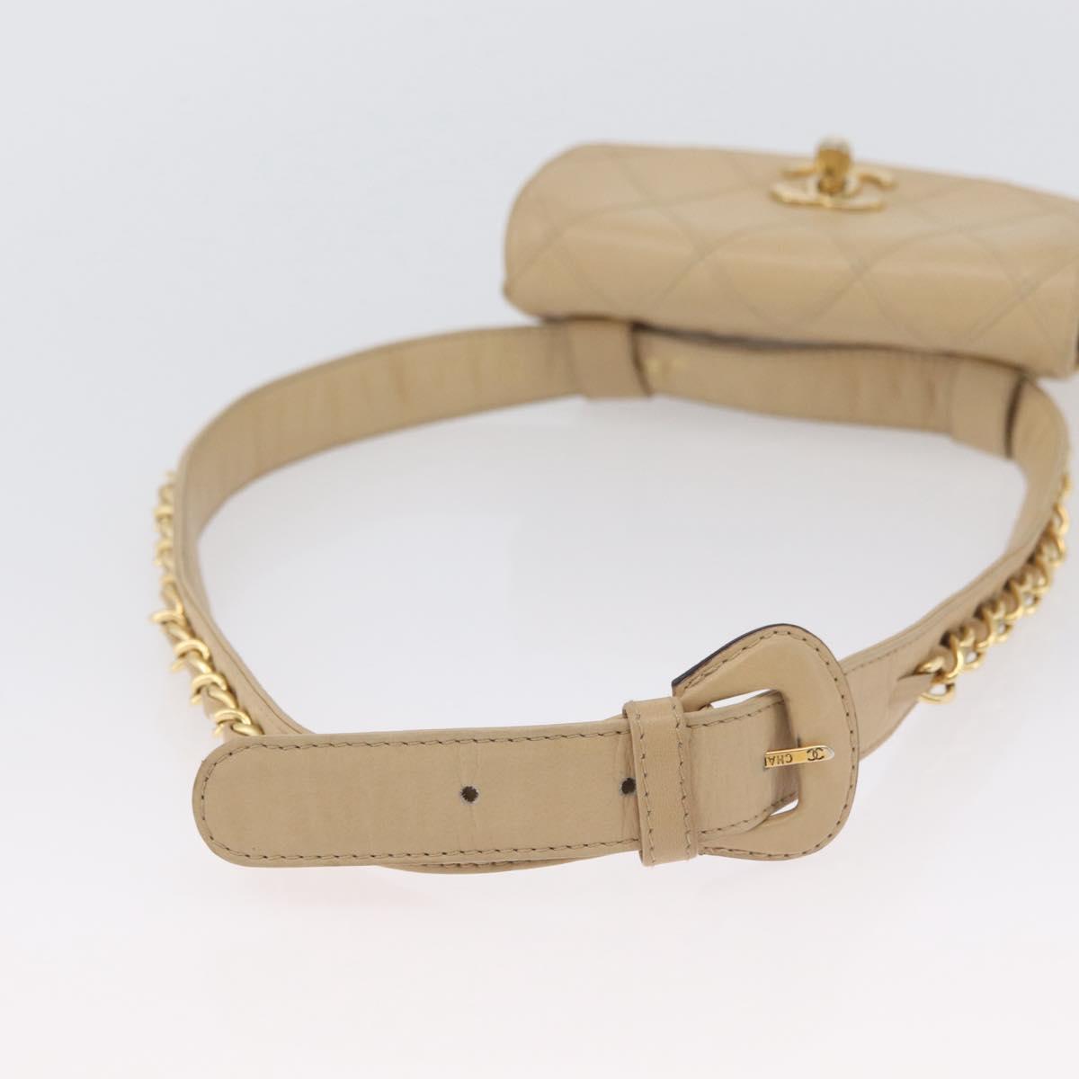 CHANEL Waist bag Lamb Skin Beige Gold CC Auth bs34038
