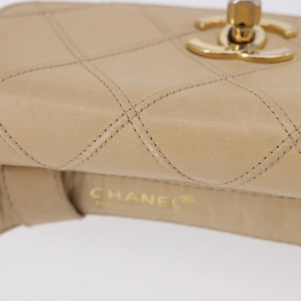 CHANEL Waist bag Lamb Skin Beige Gold CC Auth bs34038