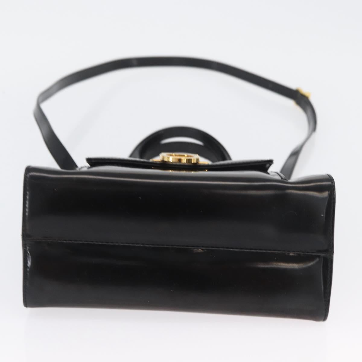 Salvatore Ferragamo Gancini Hand Bag Patent leather 2way Black Gold Auth bs34043