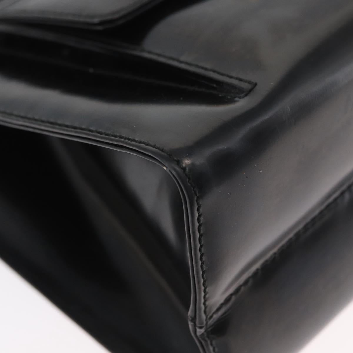 Salvatore Ferragamo Gancini Hand Bag Patent leather 2way Black Gold Auth bs34043