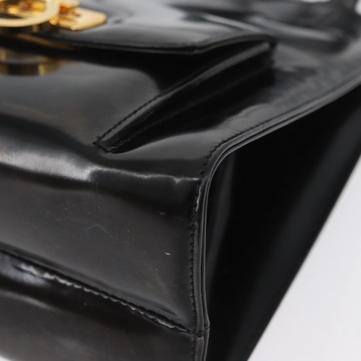 Salvatore Ferragamo Gancini Hand Bag Patent leather 2way Black Gold Auth bs34043