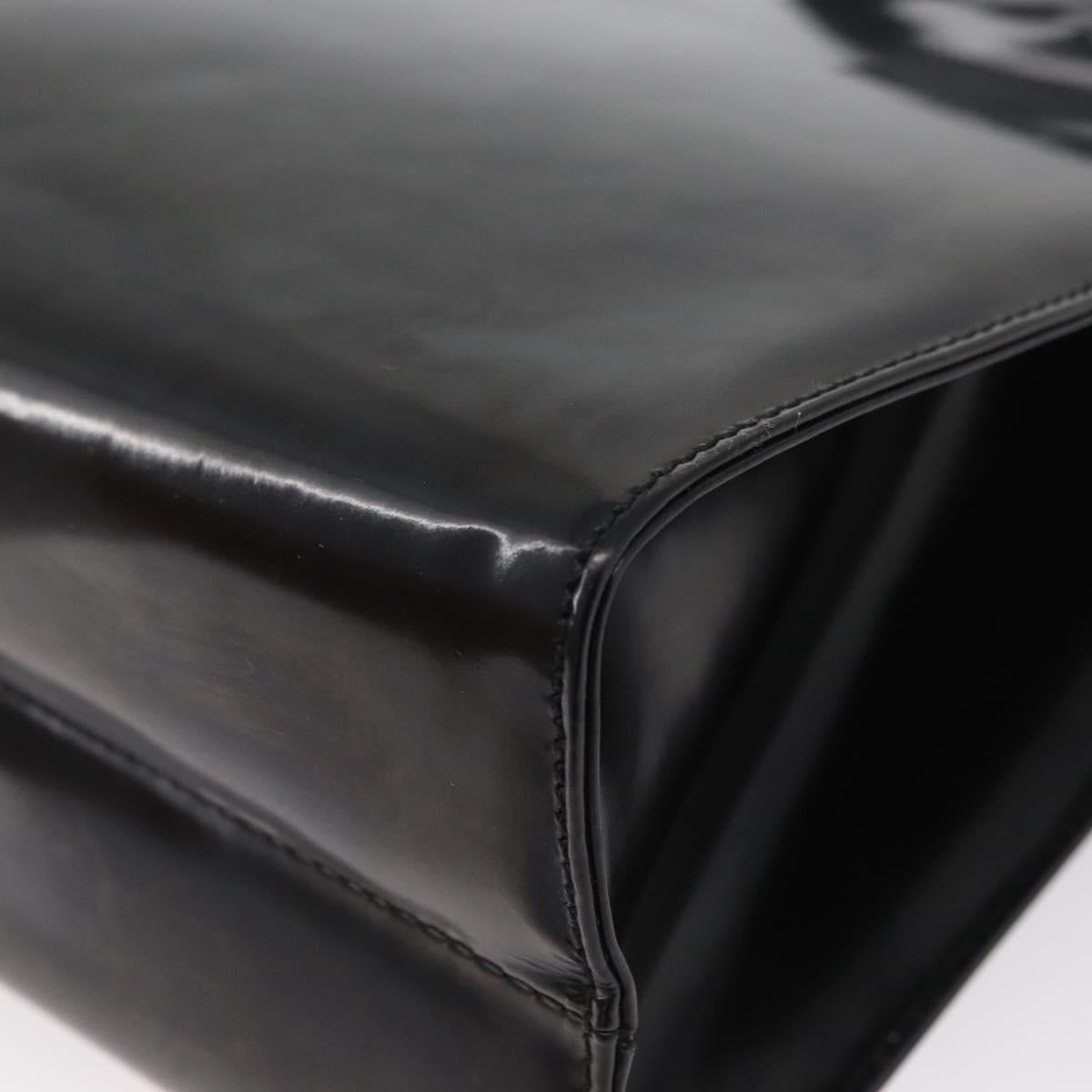 Salvatore Ferragamo Gancini Hand Bag Patent leather 2way Black Gold Auth bs34043