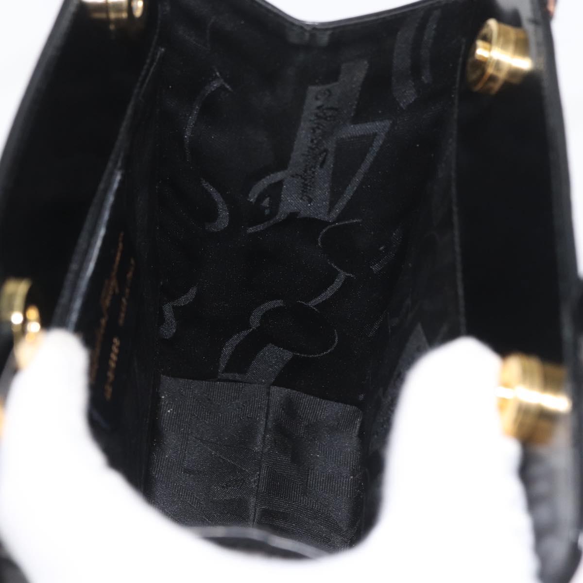 Salvatore Ferragamo Gancini Hand Bag Patent leather 2way Black Gold Auth bs34043