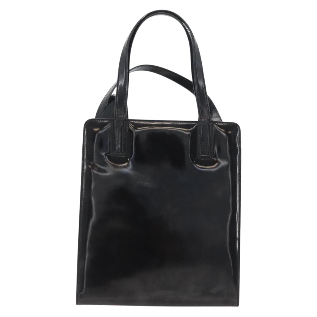 Salvatore Ferragamo Gancini Hand Bag Patent leather 2way Black Gold Auth bs34043
