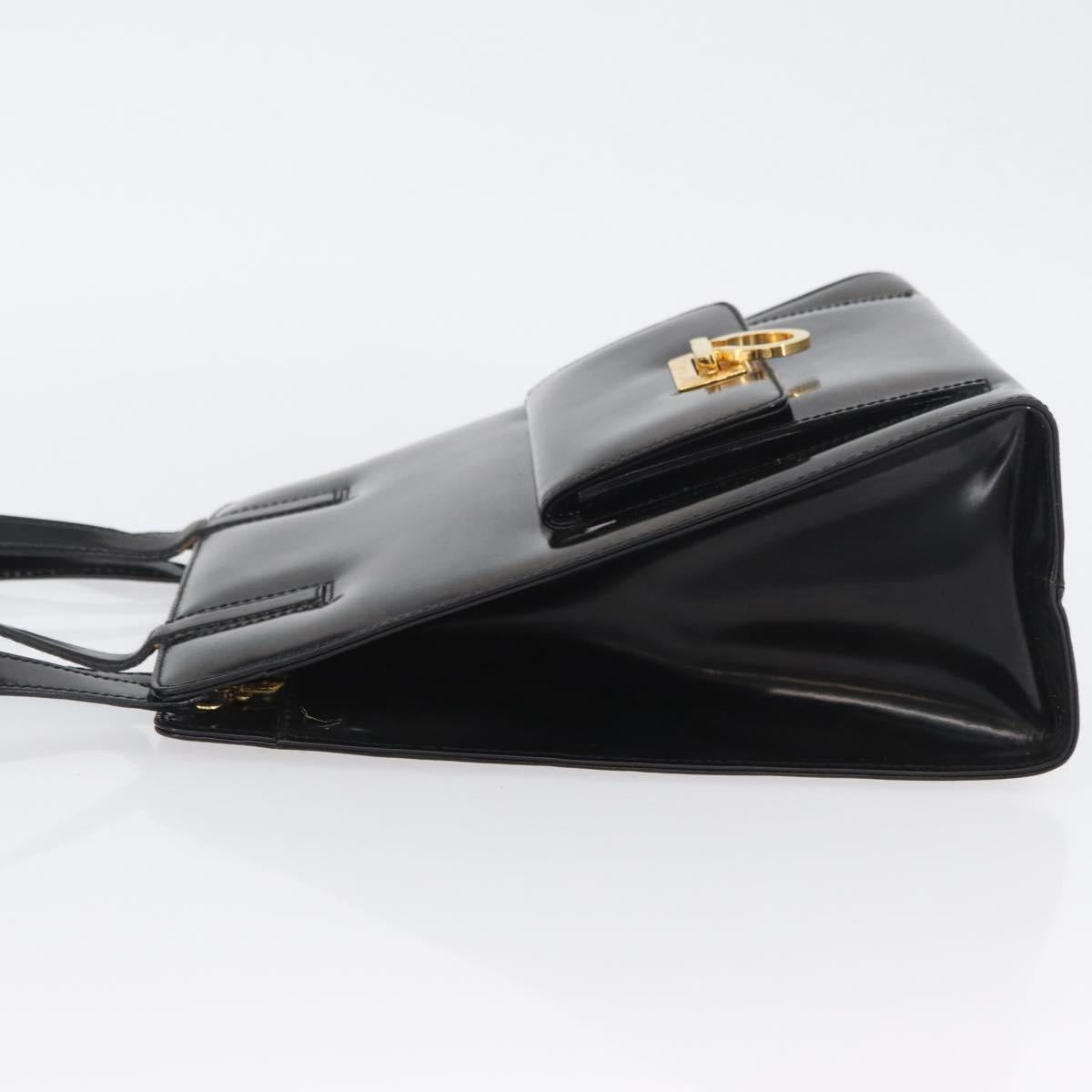Salvatore Ferragamo Gancini Hand Bag Patent leather 2way Black Gold Auth bs34043