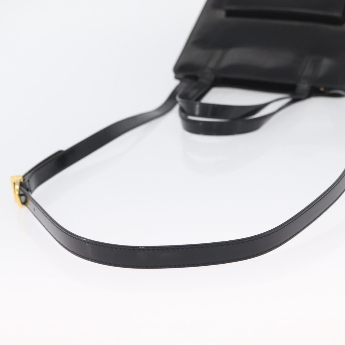 Salvatore Ferragamo Gancini Hand Bag Patent leather 2way Black Gold Auth bs34043