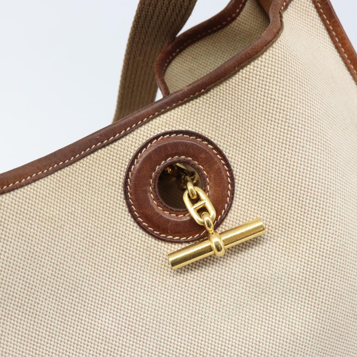 HERMES Vespa PM Shoulder Bag Canvas Beige Auth bs34046