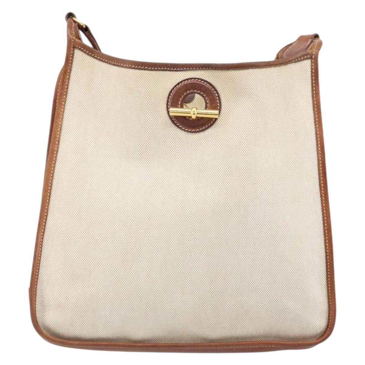 HERMES Vespa PM Shoulder Bag Canvas Beige Auth bs34046