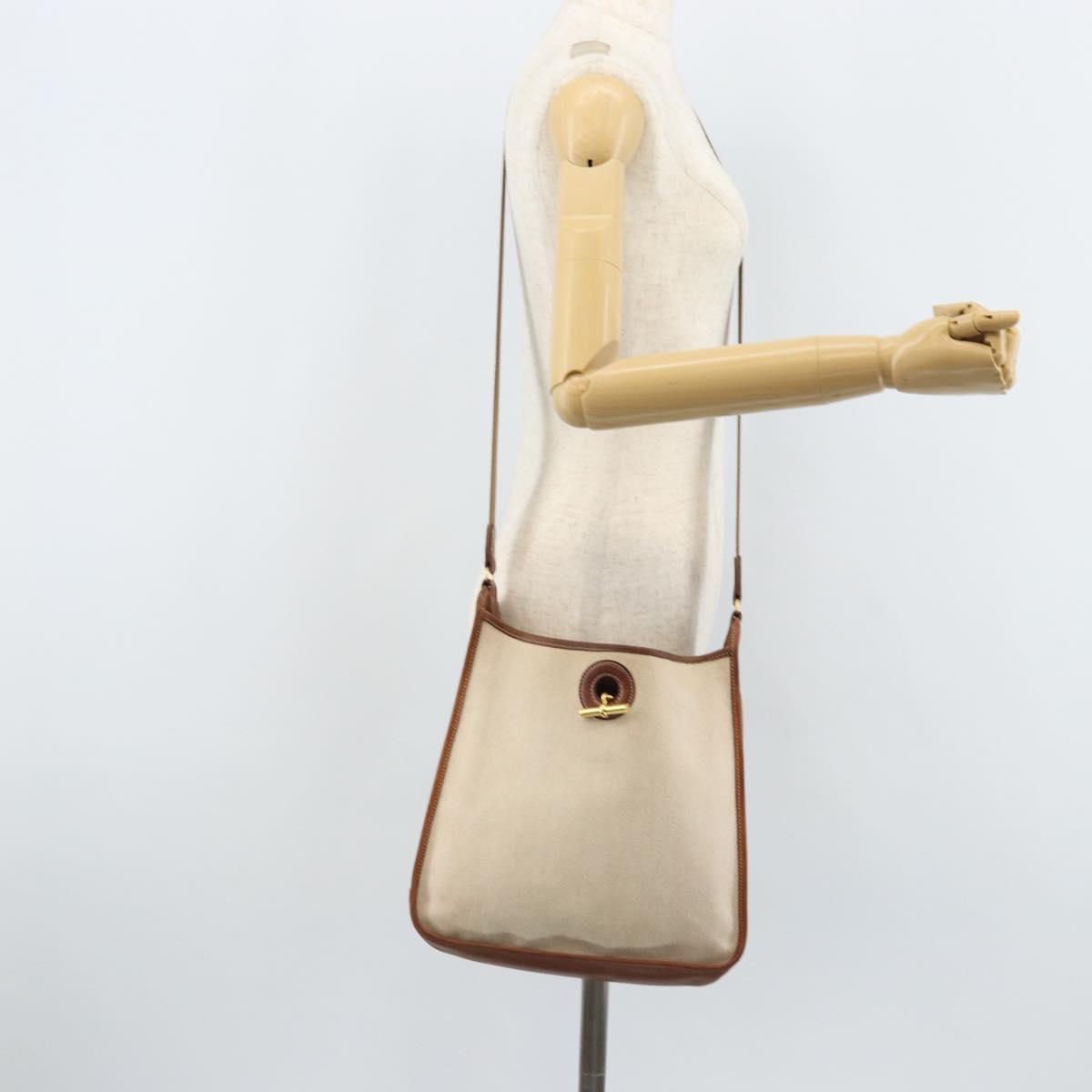 HERMES Vespa PM Shoulder Bag Canvas Beige Auth bs34046