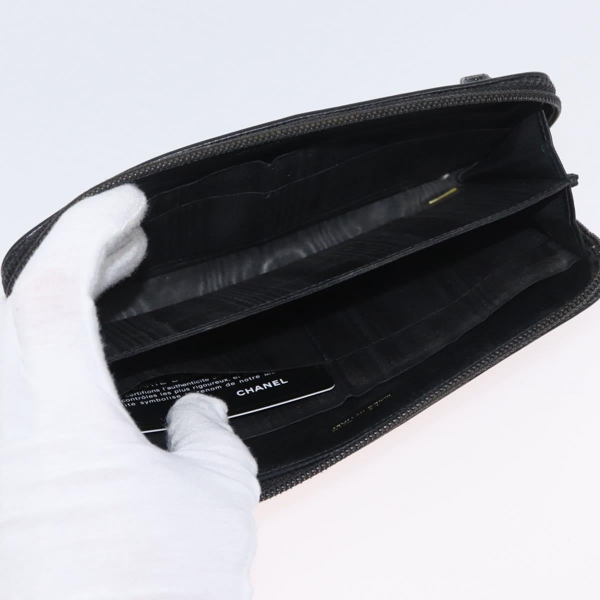 CHANEL Wallet Caviar Skin 2 Set Black Beige CC Auth bs34047