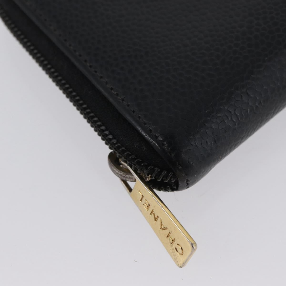 CHANEL Wallet Caviar Skin 2 Set Black Beige CC Auth bs34047