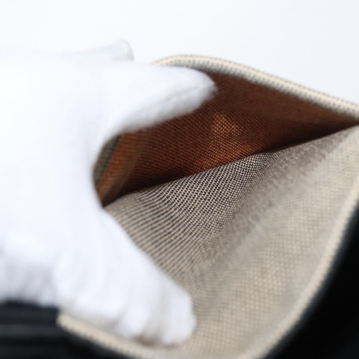 HERMES Sakso MM Hand Bag Canvas Beige Silver Auth bs34048