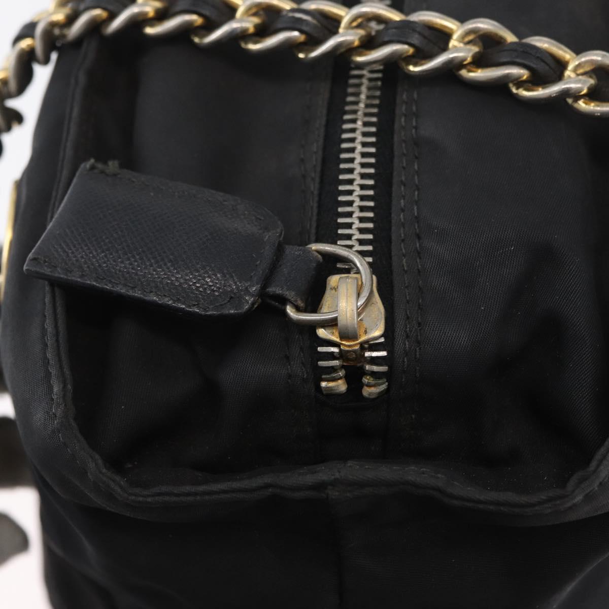 PRADA Chain Shoulder Bag Nylon Black Gold Auth bs34051