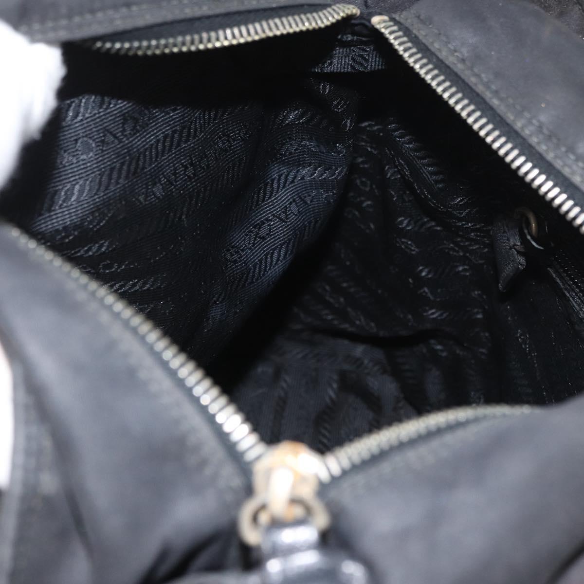 PRADA Chain Shoulder Bag Nylon Black Gold Auth bs34051