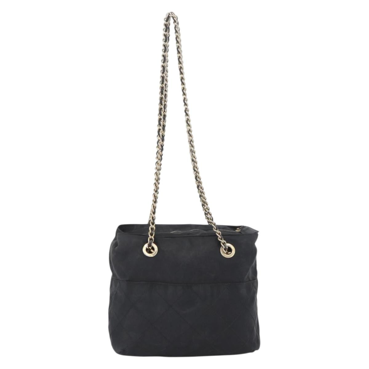 PRADA Chain Shoulder Bag Nylon Black Gold Auth bs34051