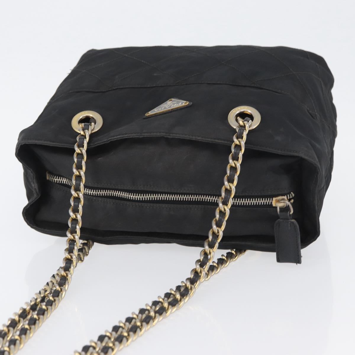 PRADA Chain Shoulder Bag Nylon Black Gold Auth bs34051