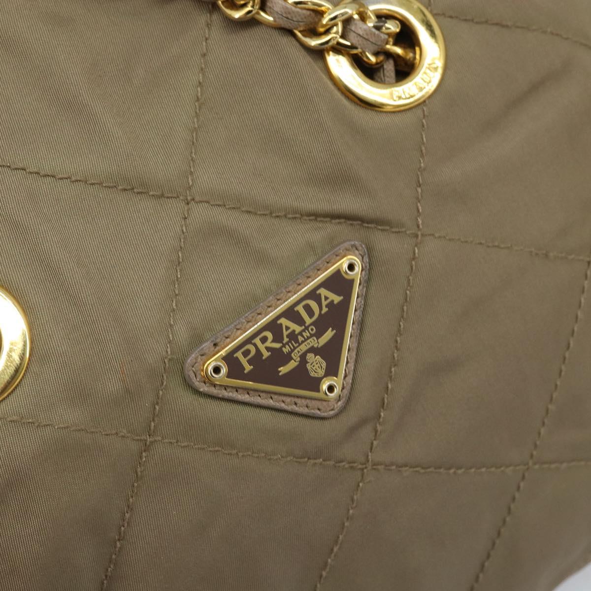 PRADA Chain Shoulder Bag Nylon Beige Gold Auth bs34053