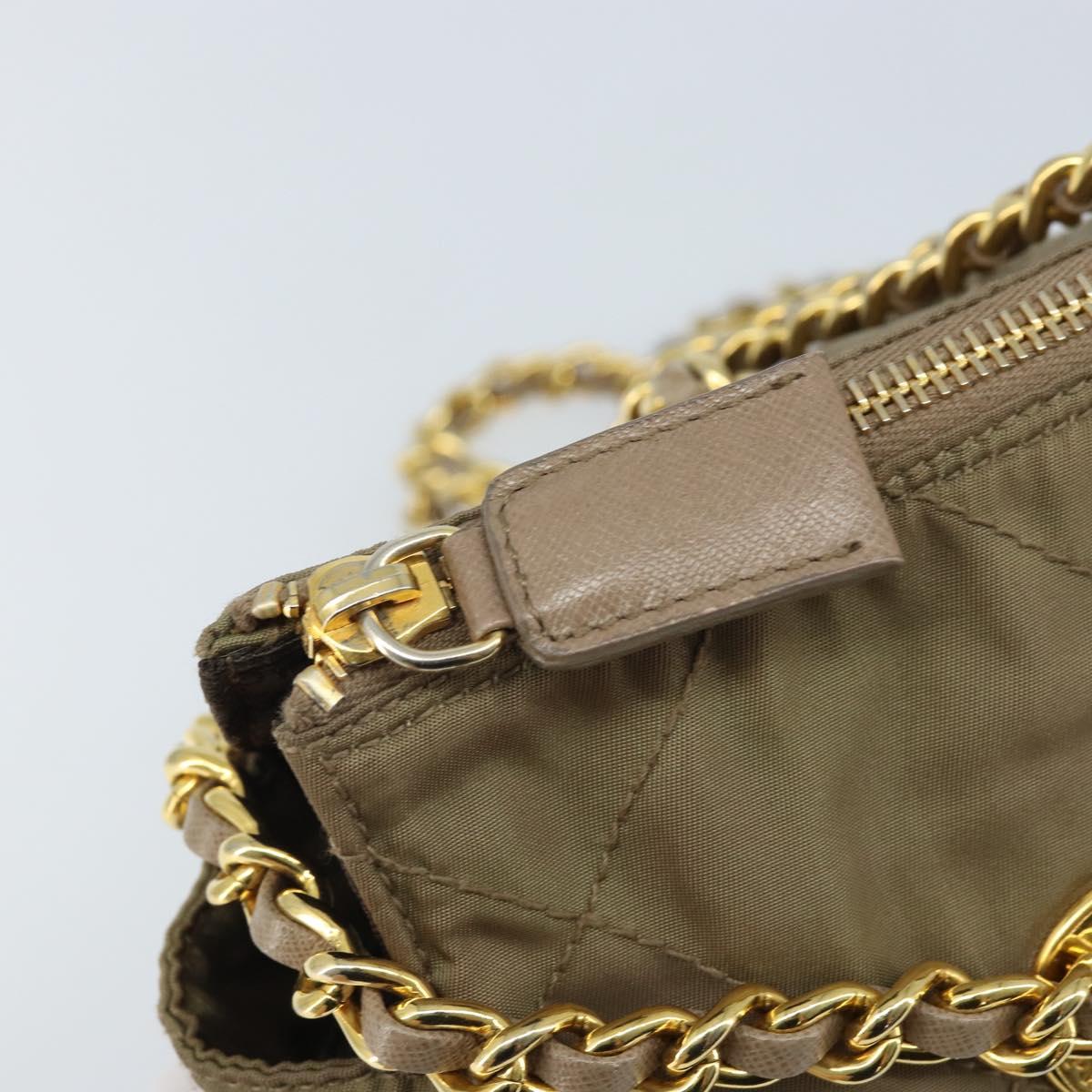 PRADA Chain Shoulder Bag Nylon Beige Gold Auth bs34053