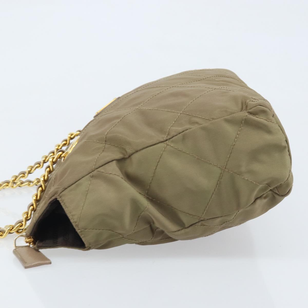 PRADA Chain Shoulder Bag Nylon Beige Gold Auth bs34053