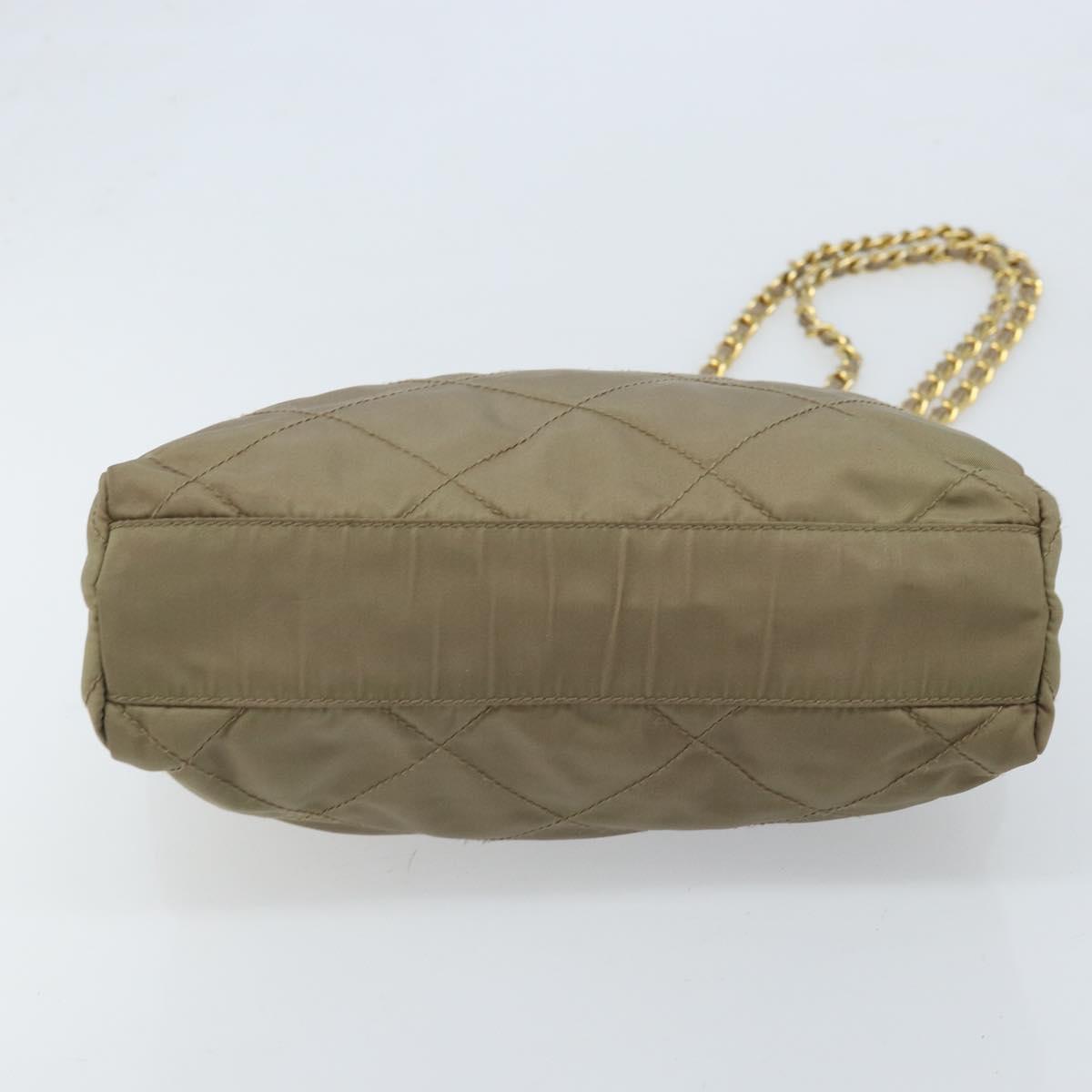 PRADA Chain Shoulder Bag Nylon Beige Gold Auth bs34053